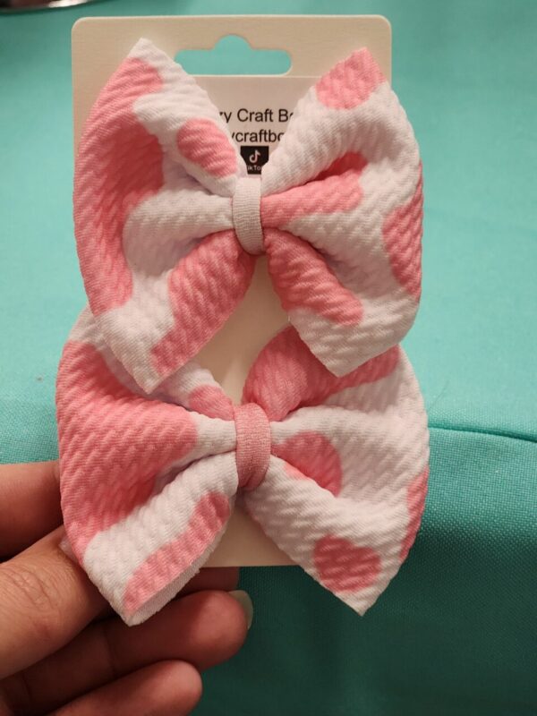 Pink & White Cow Hair Bows