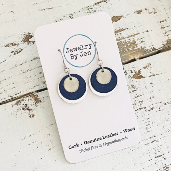 Round Layered Earrings: Navy & Silver