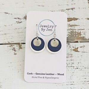 Round Layered Earrings: Navy & Silver