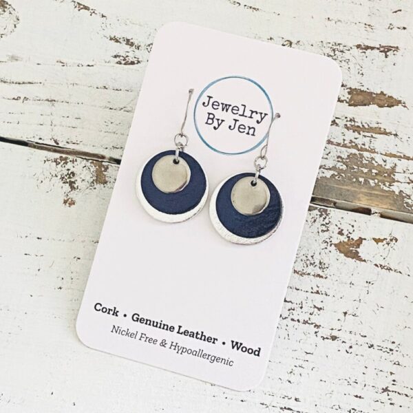 Round Layered Earrings: Navy & Silver