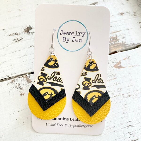 Triple Stacked Teardrop Earrings: Iowa Hawkeyes Collage