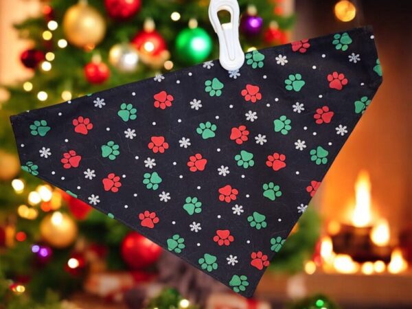 Red & Green, Paw Print Pet Bandana