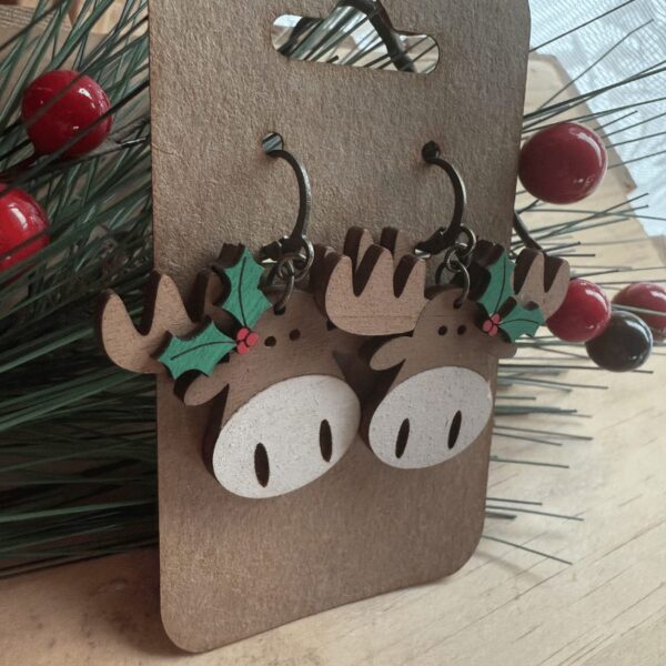 Dangle Moose Christmas Earrings