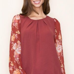 Lily Marsala Floral Sleeve Blouse