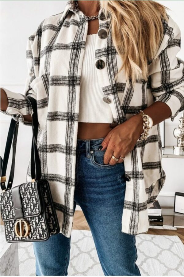 White Plaid Button Down Jacket