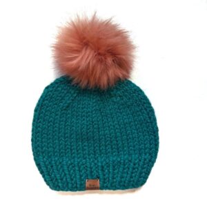 Adult Solid Knit Pom Hat | Peacock Teal