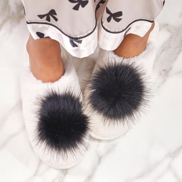 Bella Ivory/Black Plush Slippers