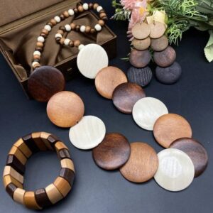 Wooden Circles Necklace, Earring & Bracelet Set