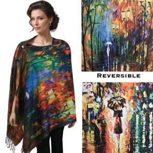 Reversible Suede Cloth Shawl With Buttons – Multicolor