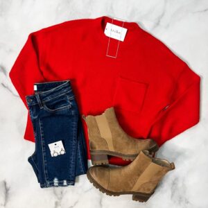 Carly Red Crew Neck Sweater