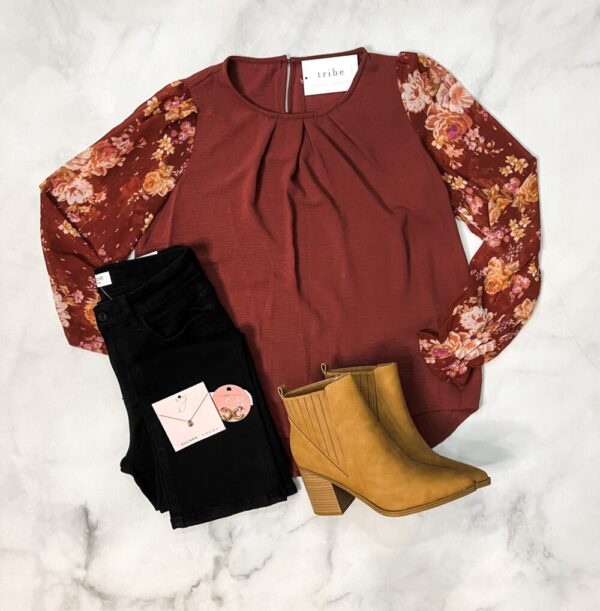 Lily Marsala Floral Sleeve Blouse