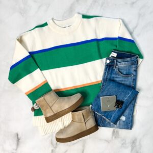 Adley Cream/Green Striped Sweater