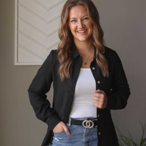 Black Textured Button Up Blouse