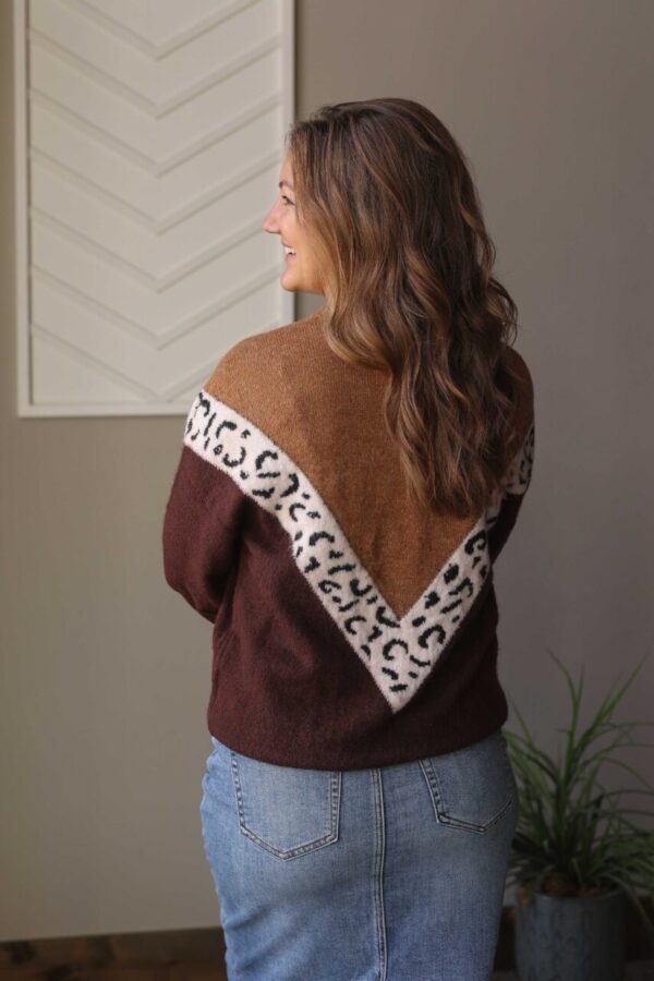 Brown Colorblock Chevron Leopard Sweater • S-2XL PLUS