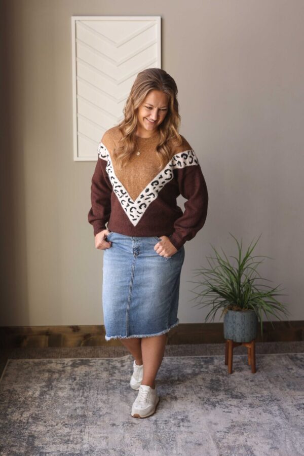 Brown Colorblock Chevron Leopard Sweater • S-2XL PLUS