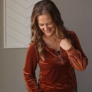 Chestnut Half Zip Ribbed Velvet Top