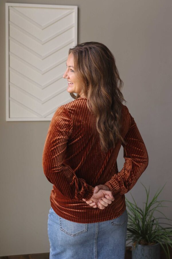 Chestnut Half Zip Ribbed Velvet Top