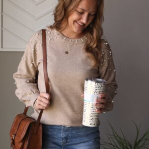 Khaki Pearl Accent Sweater