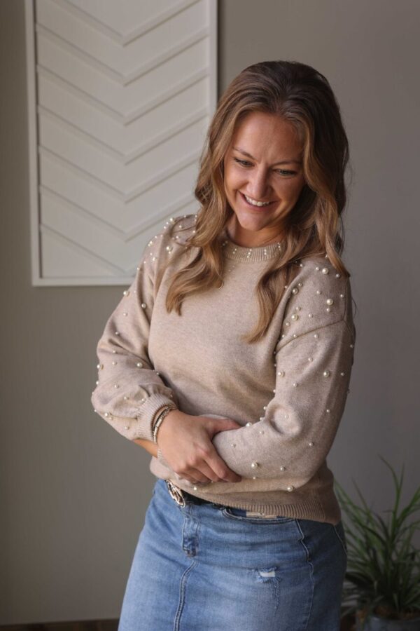 Khaki Pearl Accent Sweater