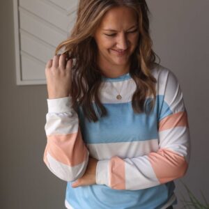 Sky Blue Colorblock Striped Top