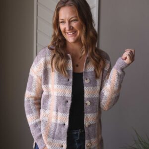 Blue Plaid Cozy Button Up Sweater Cardigan