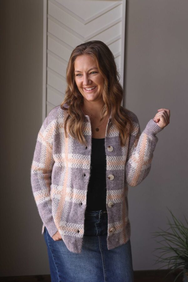 Blue Plaid Cozy Button Up Sweater Cardigan