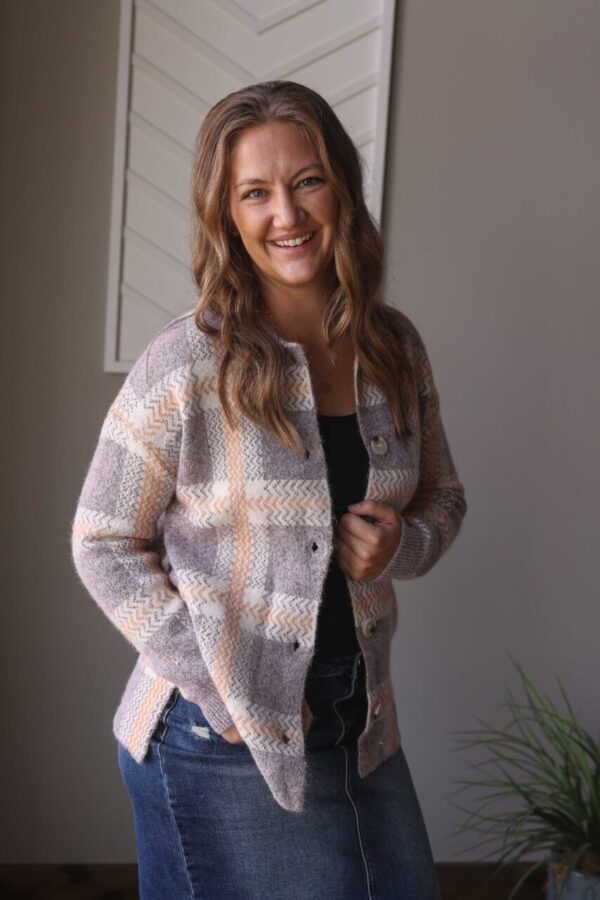 Blue Plaid Cozy Button Up Sweater Cardigan