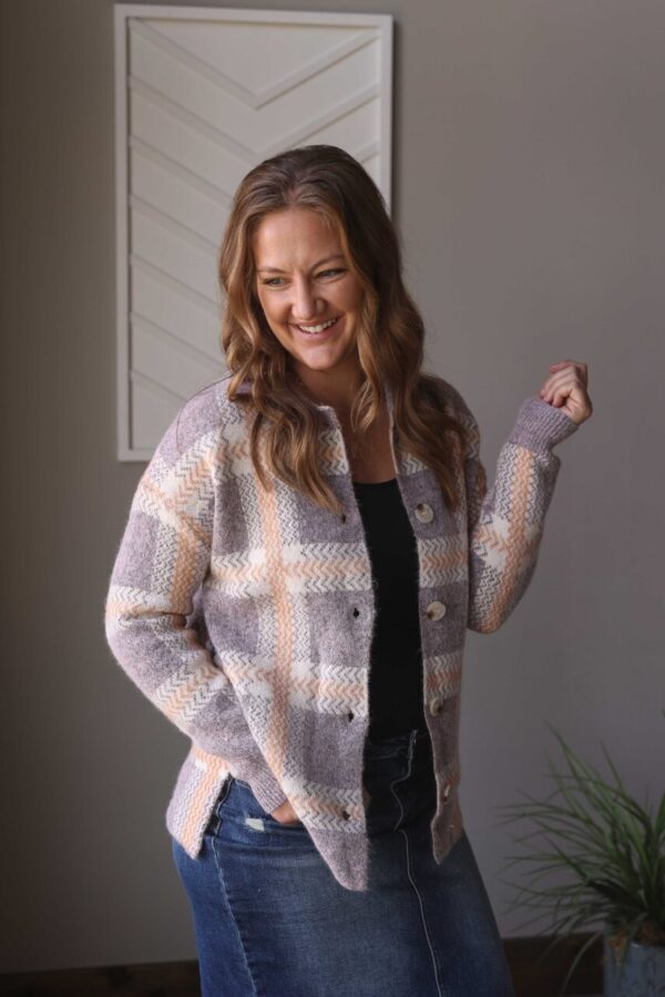 Blue Plaid Cozy Button Up Sweater Cardigan