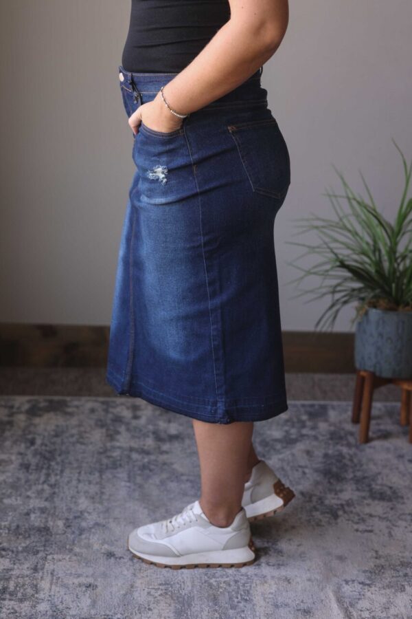 Emily Dark Wash Back Slit Denim Skirt