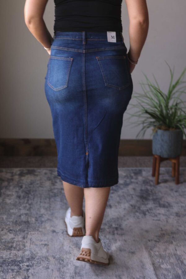 Emily Dark Wash Back Slit Denim Skirt