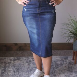 Emily Dark Wash Back Slit Denim Skirt