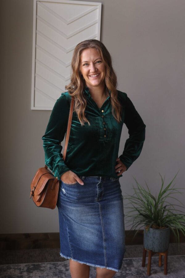 Emerald Green Velvet Blouse Top, S or 2XL PLUS