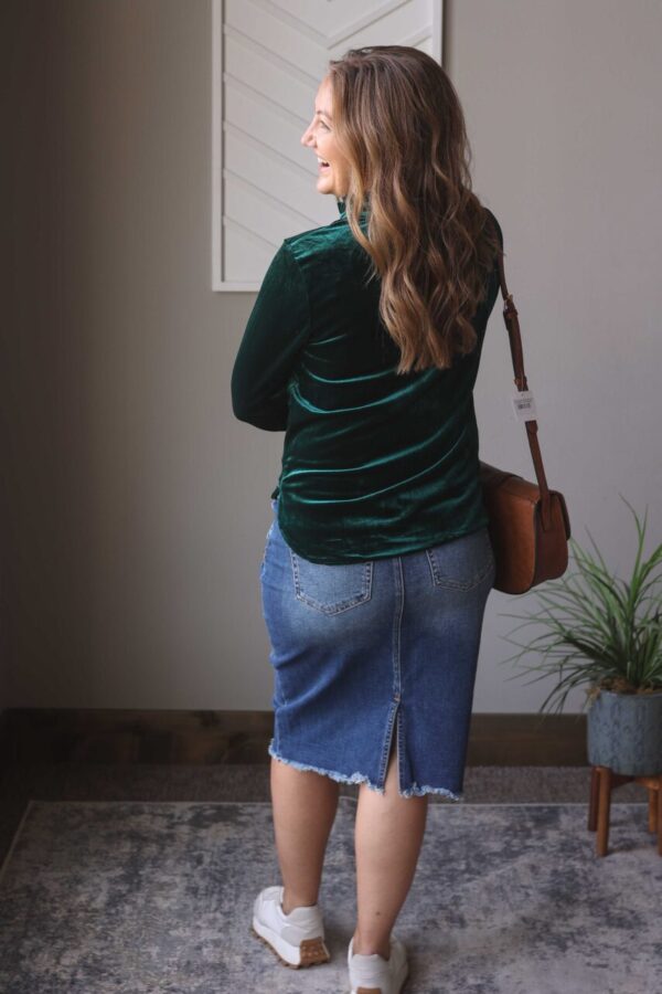 Emerald Green Velvet Blouse Top, S or 2XL PLUS