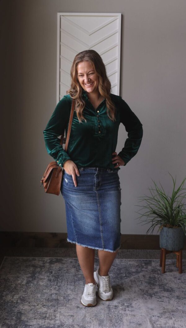 Emerald Green Velvet Blouse Top, S or 2XL PLUS