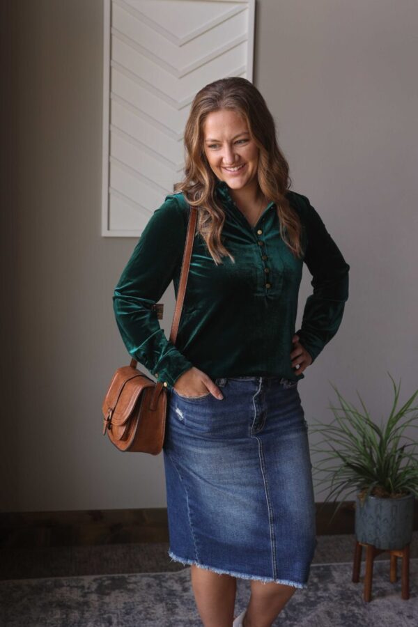 Emerald Green Velvet Blouse Top, S or 2XL PLUS