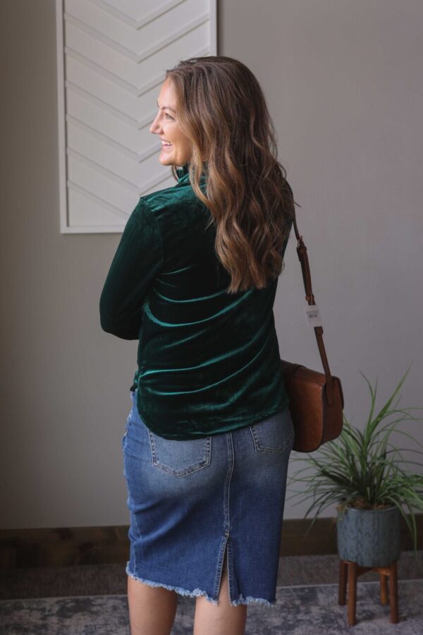 Emerald Green Velvet Blouse Top, S or 2XL PLUS