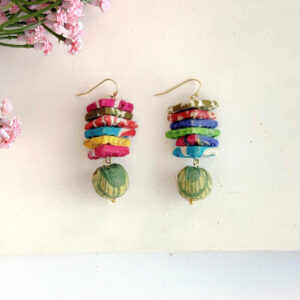 Kantha Stacked Triangle Earrings