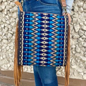 Blue Lake Saddle Blanket Crossbody with Suede Fringe