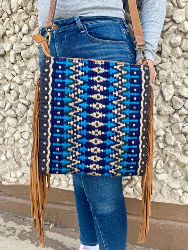 Blue Lake Saddle Blanket Crossbody with Suede Fringe