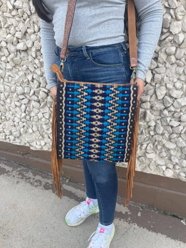 Blue Lake Saddle Blanket Crossbody with Suede Fringe