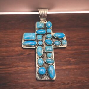 Large Turquoise Cluster Cross Pendant