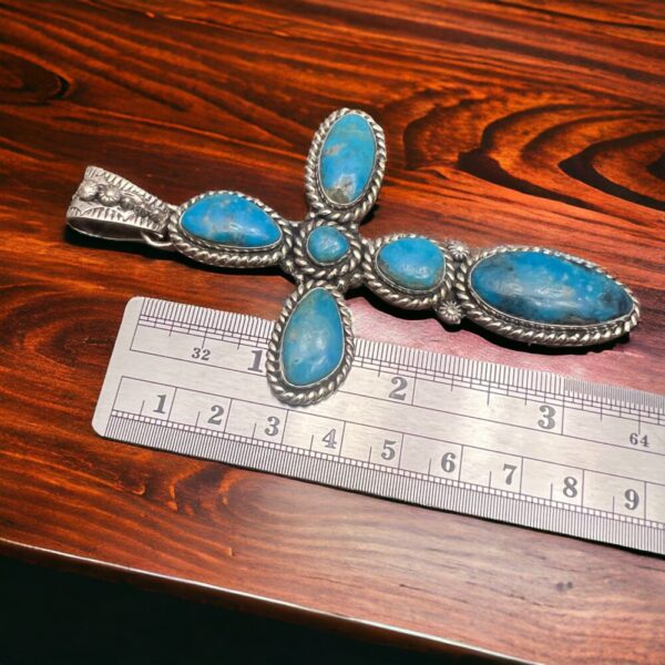 Large Blue Kingman Turquoise Cross Pendant