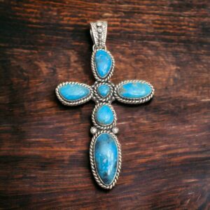 Large Blue Kingman Turquoise Cross Pendant