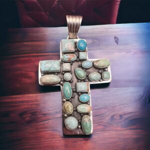 Large Turquoise Cluster Cross Pendant