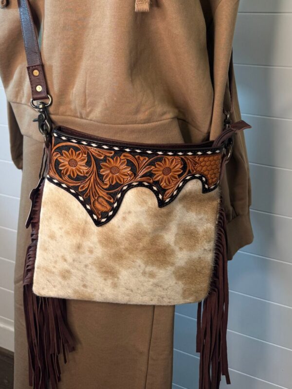 Brown Cowhide Fringe Crossbody