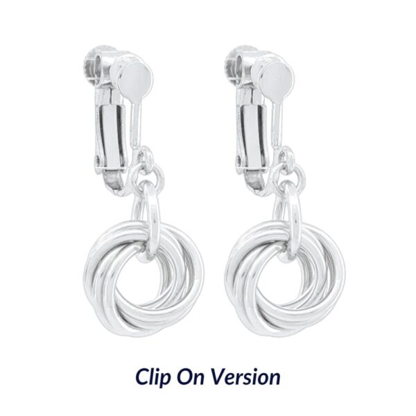 AS SEEN ON LAW AND ORDER: SVU – Dainty Drop Round Love Knot Dangle Earrings in Silver