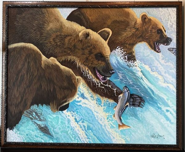 “Bears on Brook’s Fall” Oil Painting