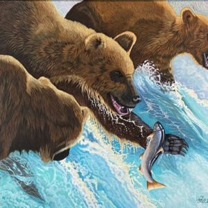 “Bears on Brook’s Fall” Oil Painting