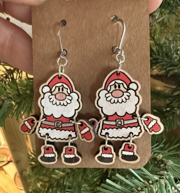 Hand Painted Jointed Santa Earrings