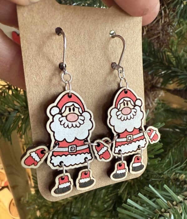 Hand Painted Jointed Santa Earrings